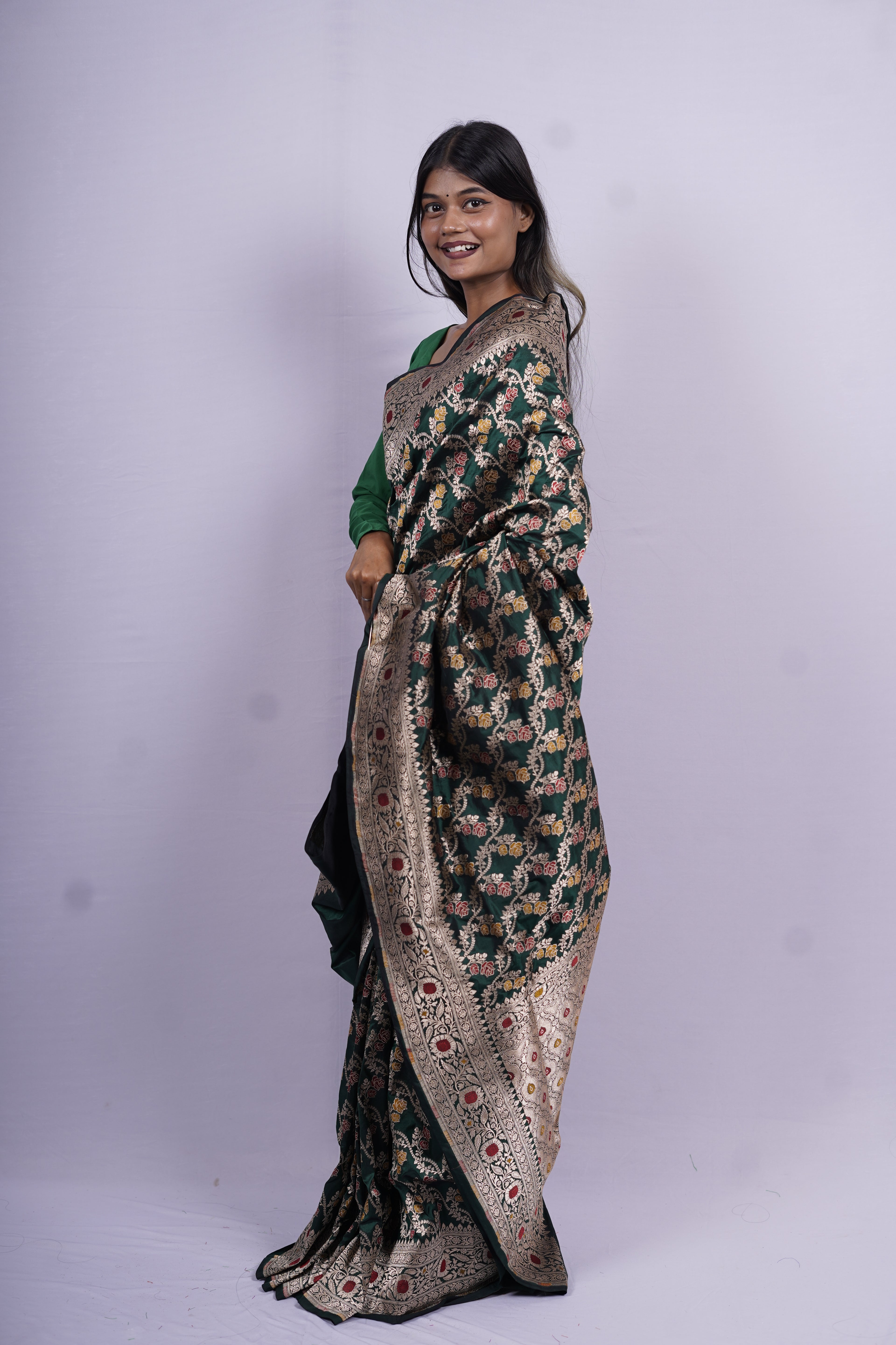 Pure Banarasi Handloom Katan Jamdani Saree