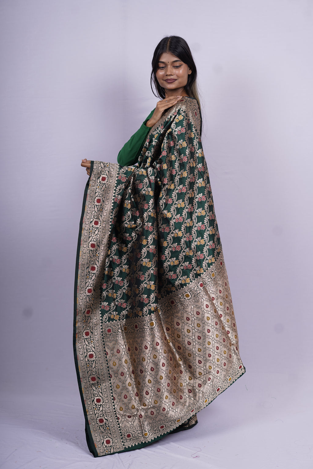 Pure Banarasi Handloom Katan Jamdani Saree