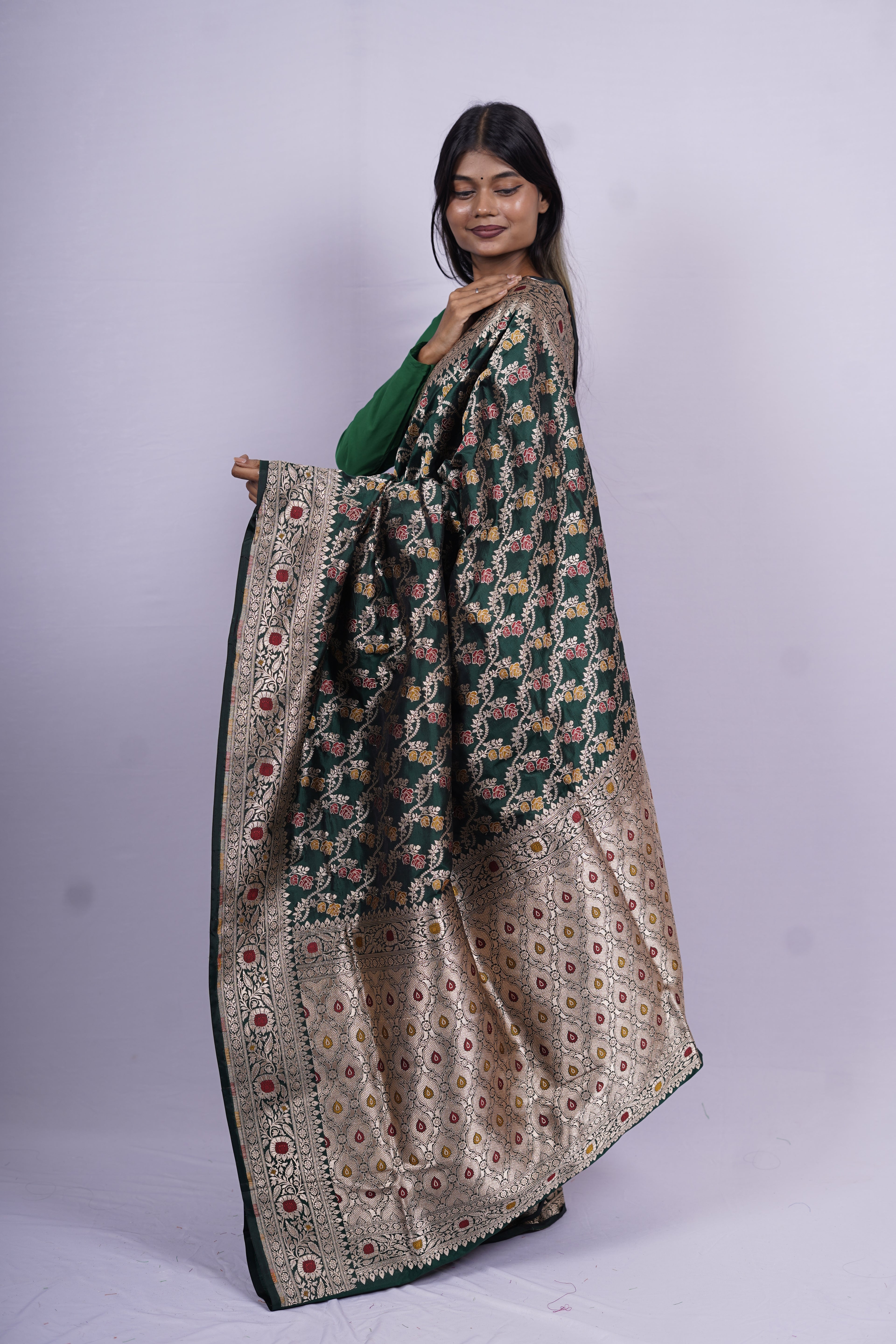 Pure Banarasi Handloom Katan Jamdani Saree