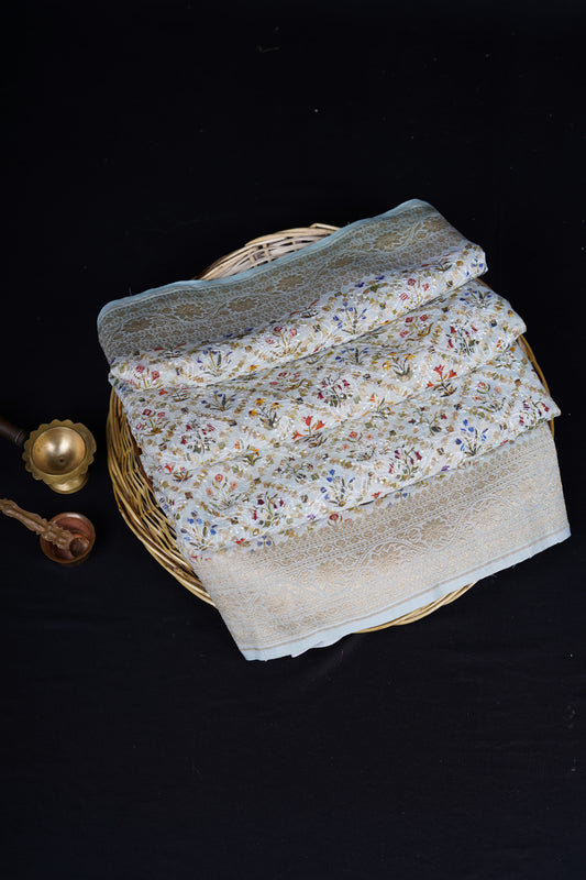 Pure Banarasi Handloom Khaddi Georgette Chikankari Saree
