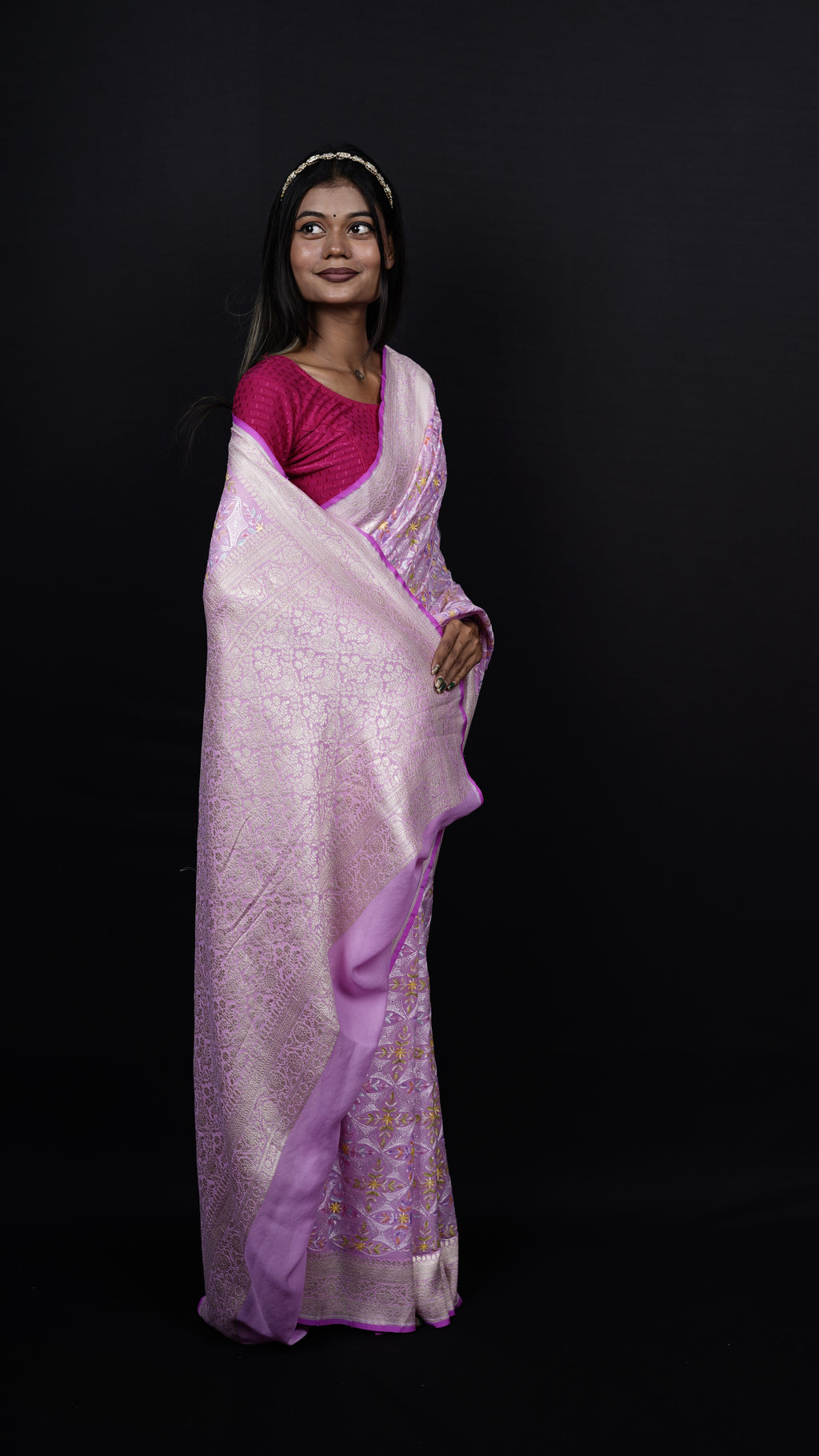 Pure Banarasi Handloom Khaddi Georgette Chikankari Saree