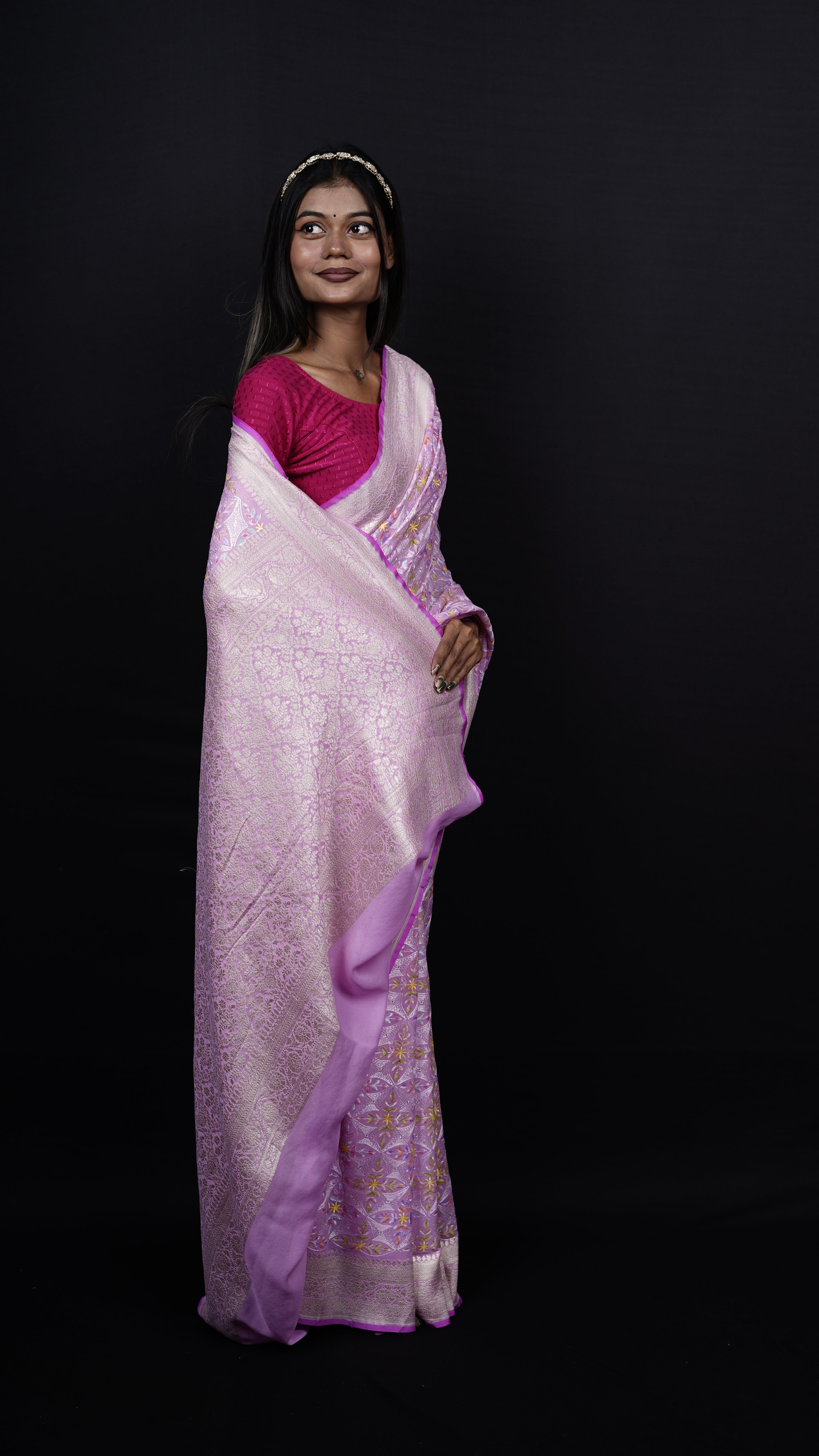 Pure Banarasi Handloom Khaddi Georgette Chikankari Saree