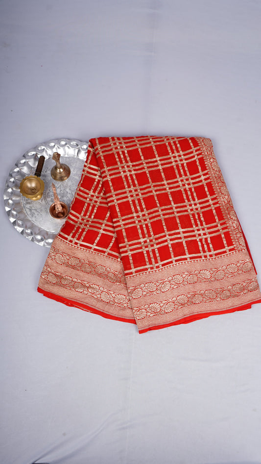 Pure Banarasi Handloom Khaddi Georgette Platinum Zari Saree