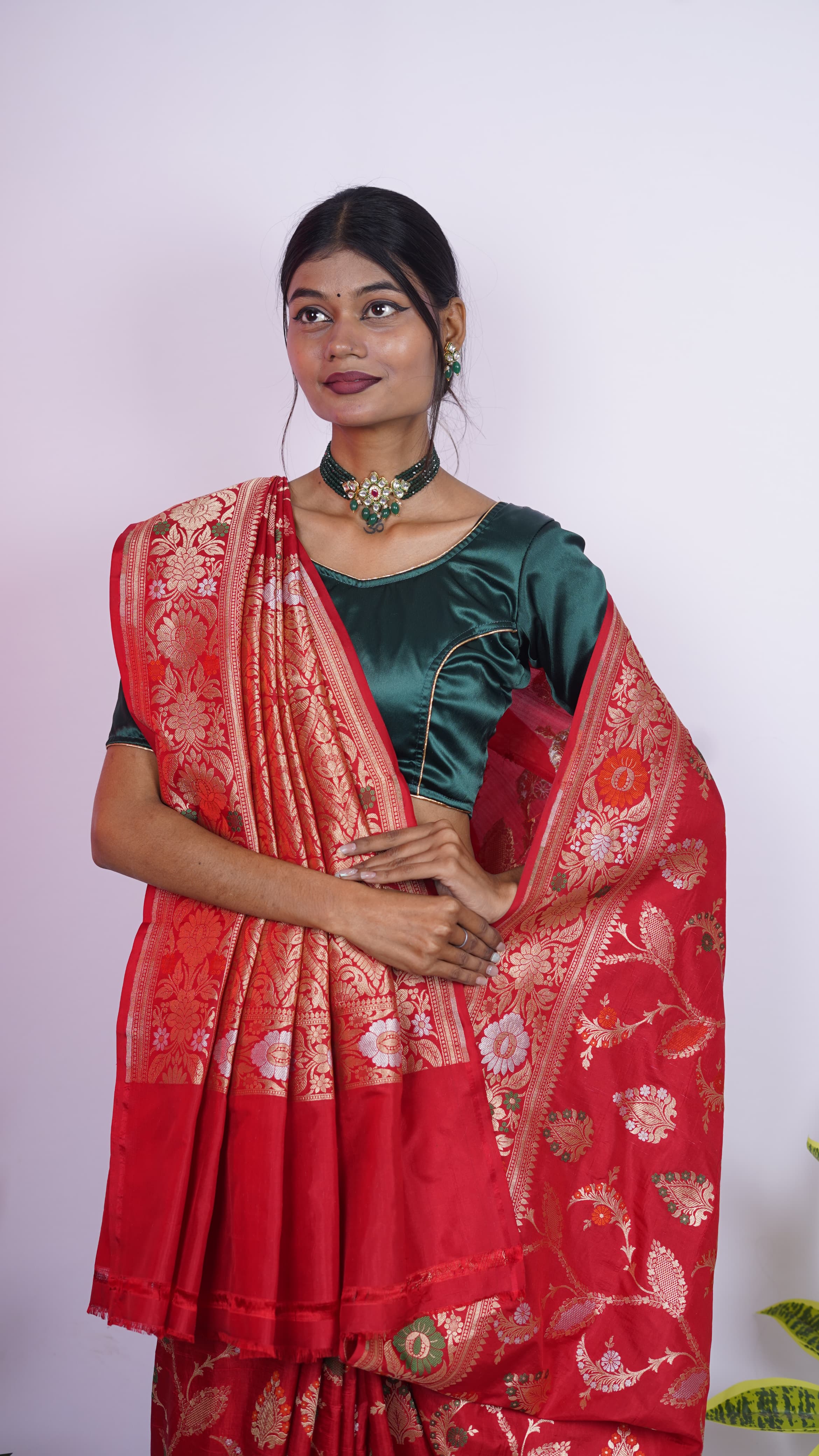 Pure Banarasi Handloom Katan Meena Jamdani Saree