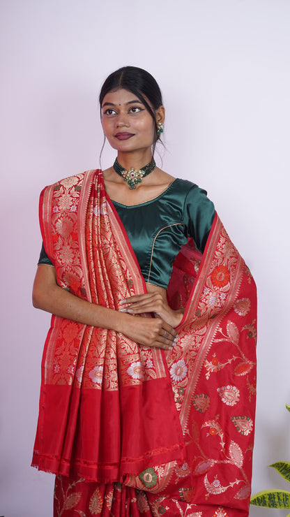 Pure Banarasi Handloom Katan Meena Jamdani Saree