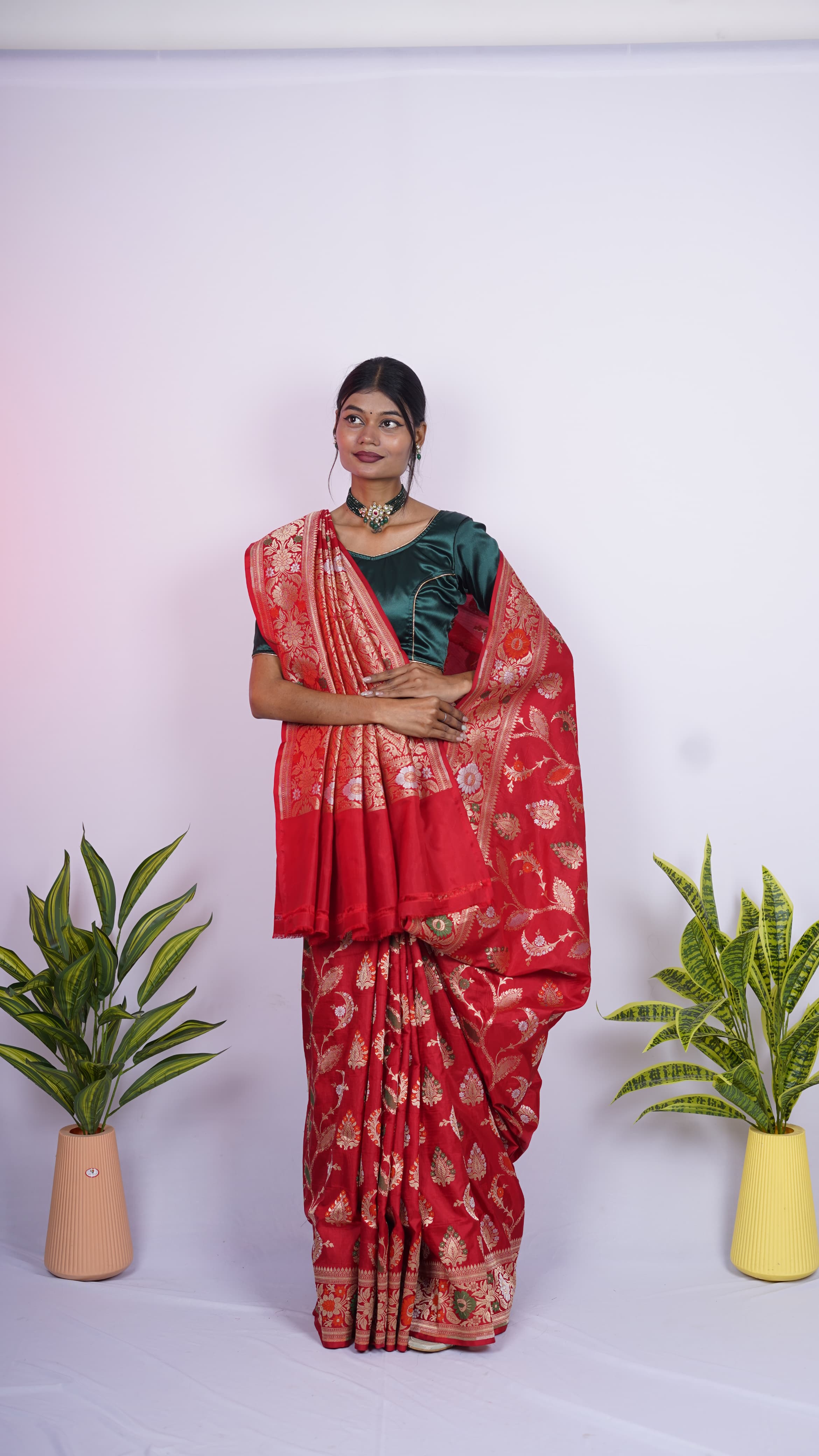 Pure Banarasi Handloom Katan Meena Jamdani Saree