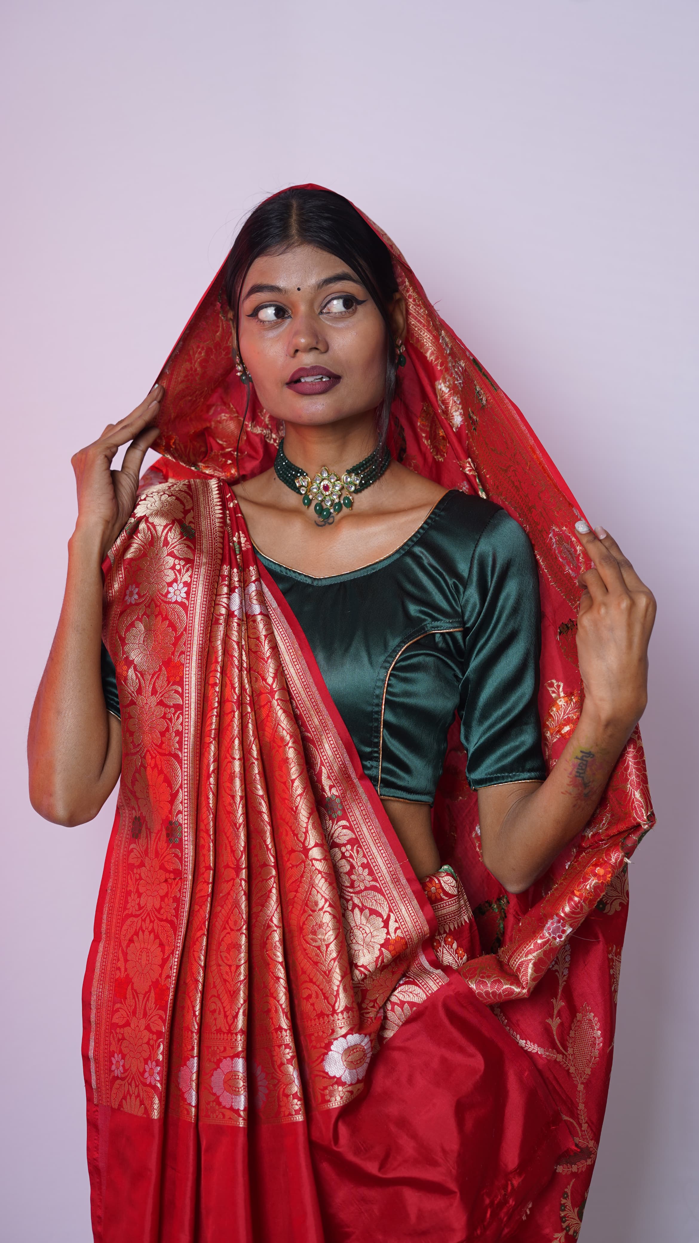 Pure Banarasi Handloom Katan Meena Jamdani Saree
