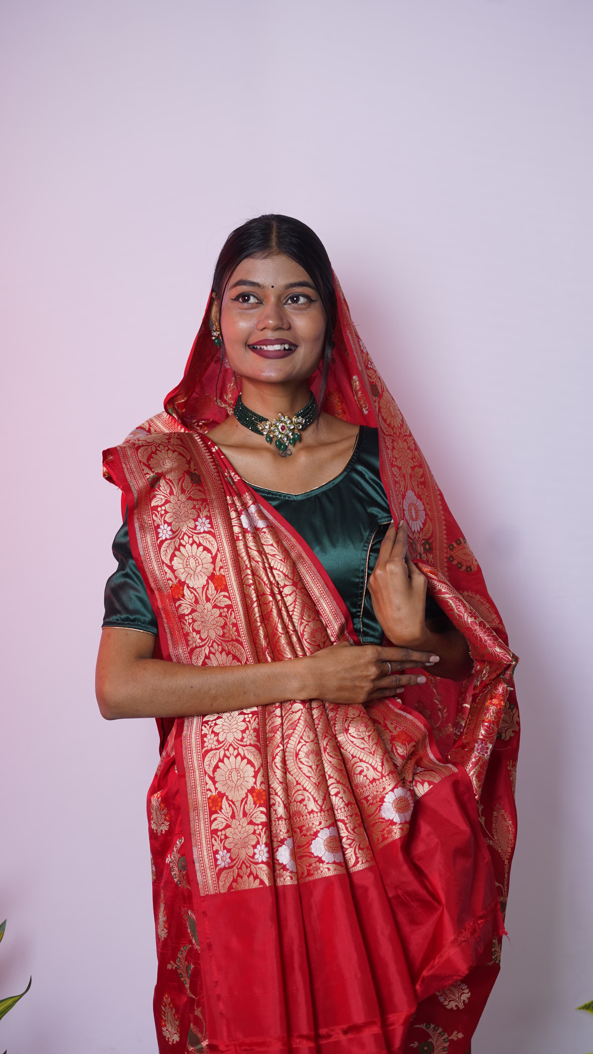 Pure Banarasi Handloom Katan Meena Jamdani Saree