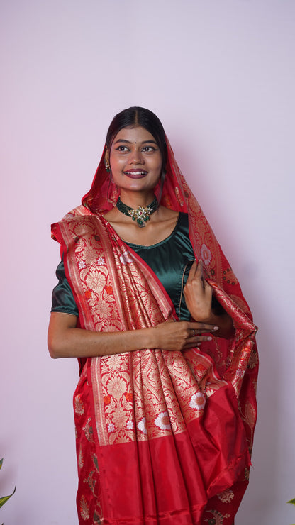 Pure Banarasi Handloom Katan Meena Jamdani Saree