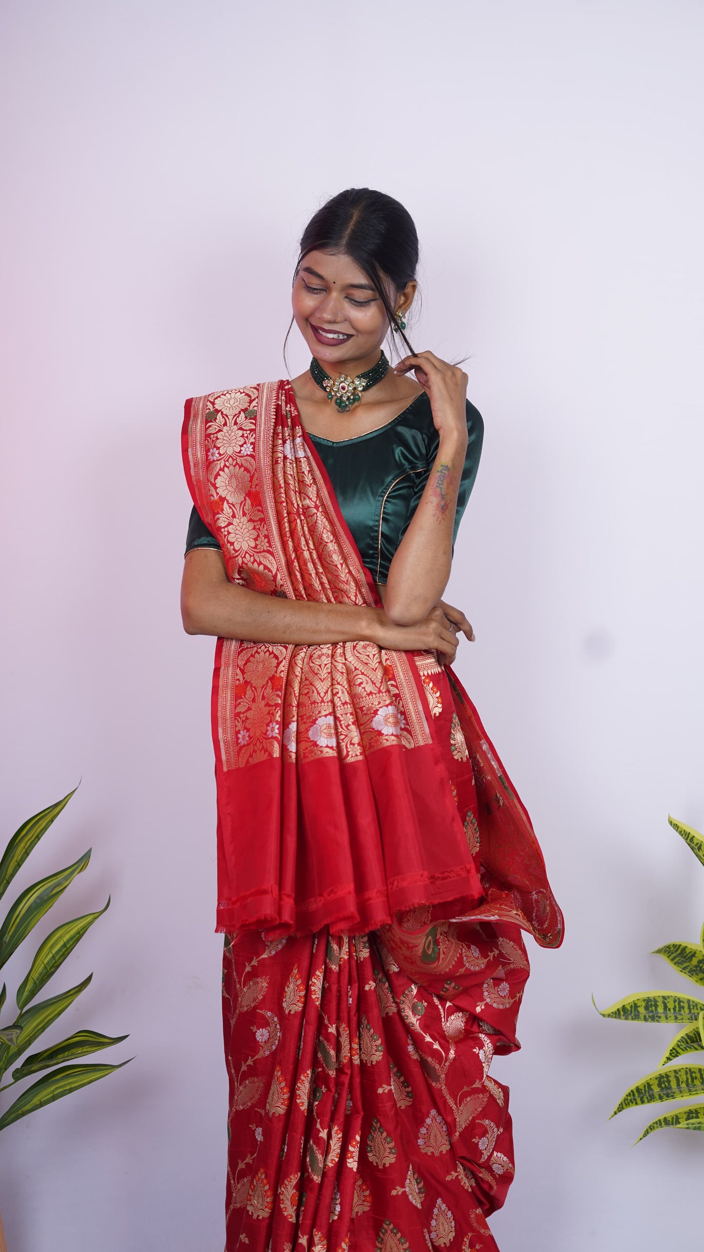 Pure Banarasi Handloom Katan Meena Jamdani Saree