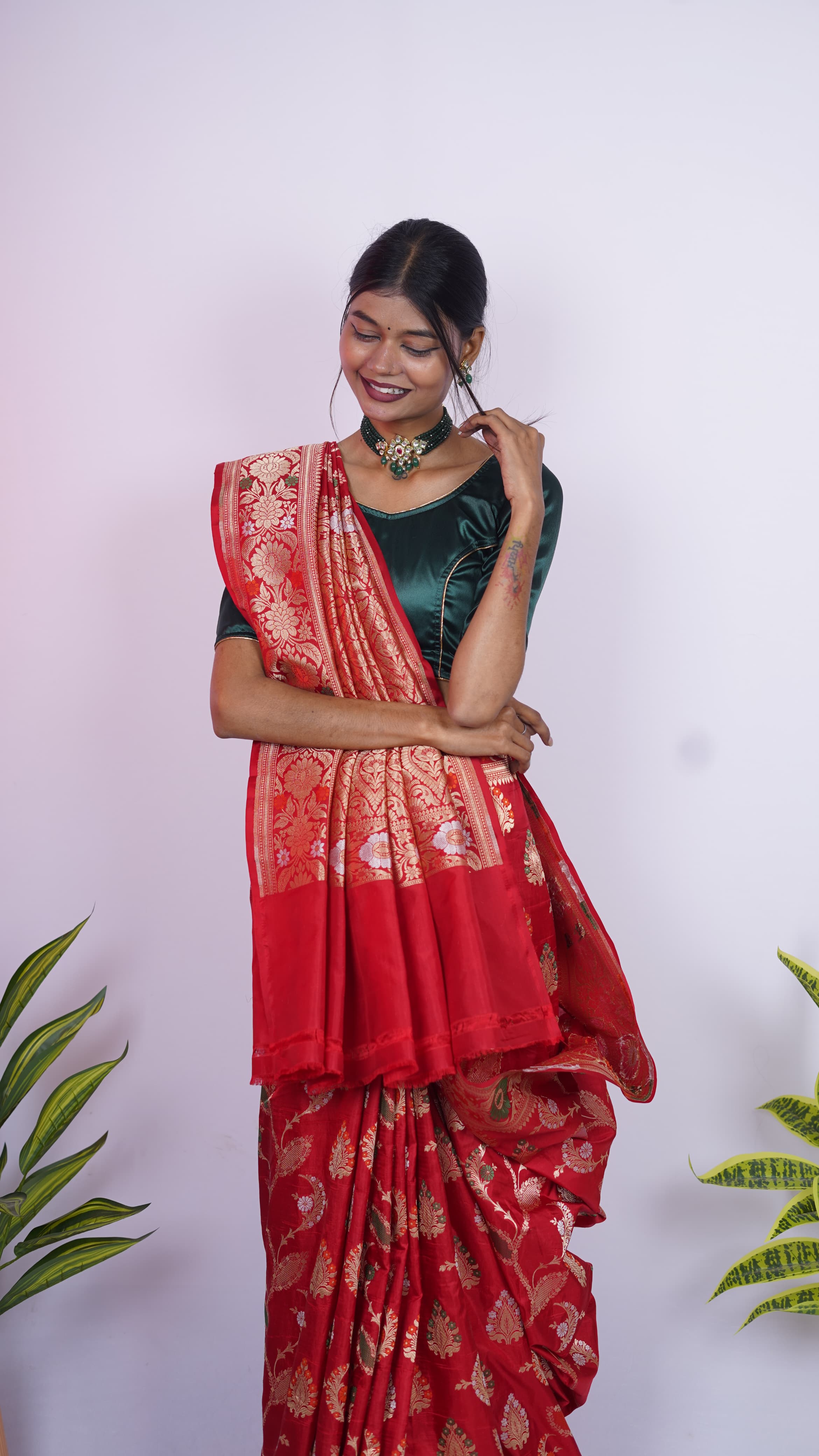 Pure Banarasi Handloom Katan Meena Jamdani Saree