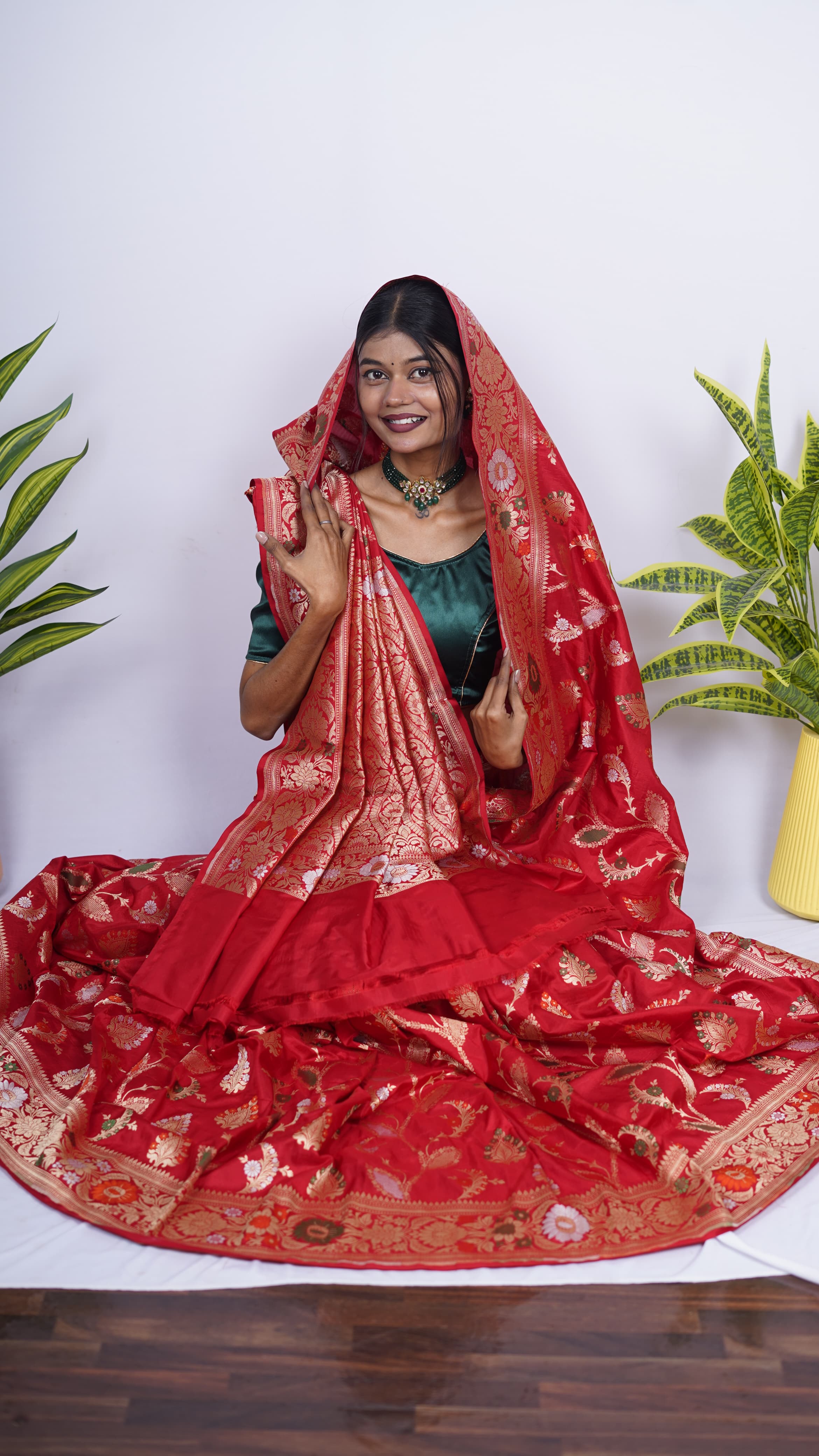 Pure Banarasi Handloom Katan Meena Jamdani Saree
