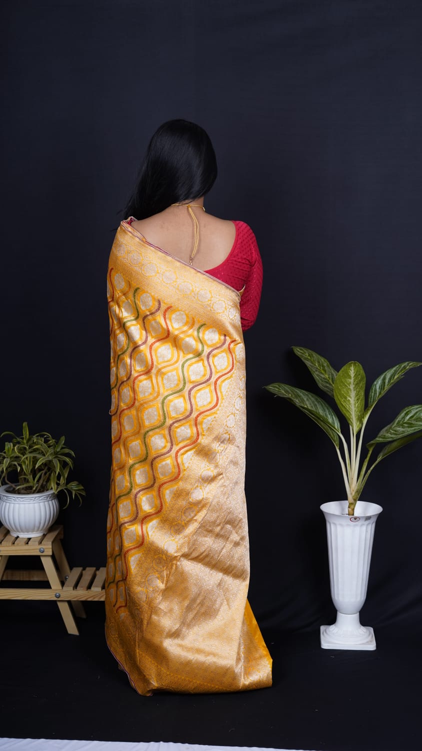 Pure Banarasi Handloom Katan Mehraab Saree