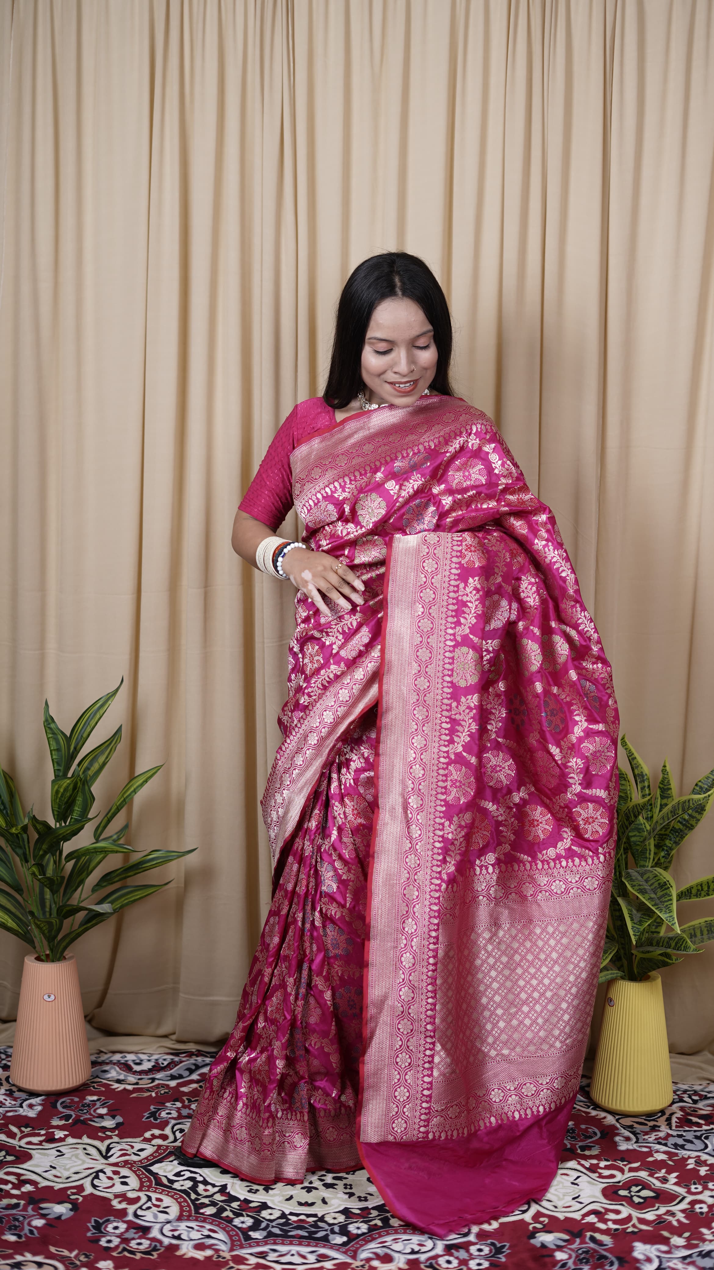 Pure Banarasi Handloom Katan Jamdani Saree