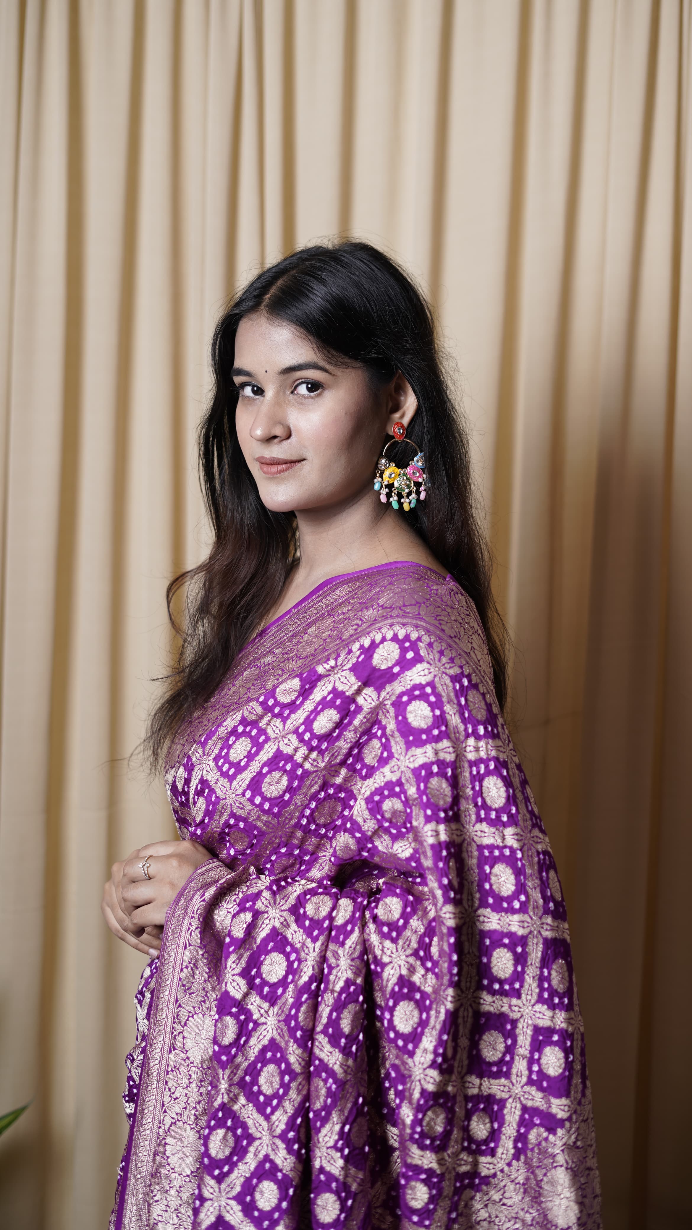 Pure Banarasi Handloom Mashru Bandhej Saree