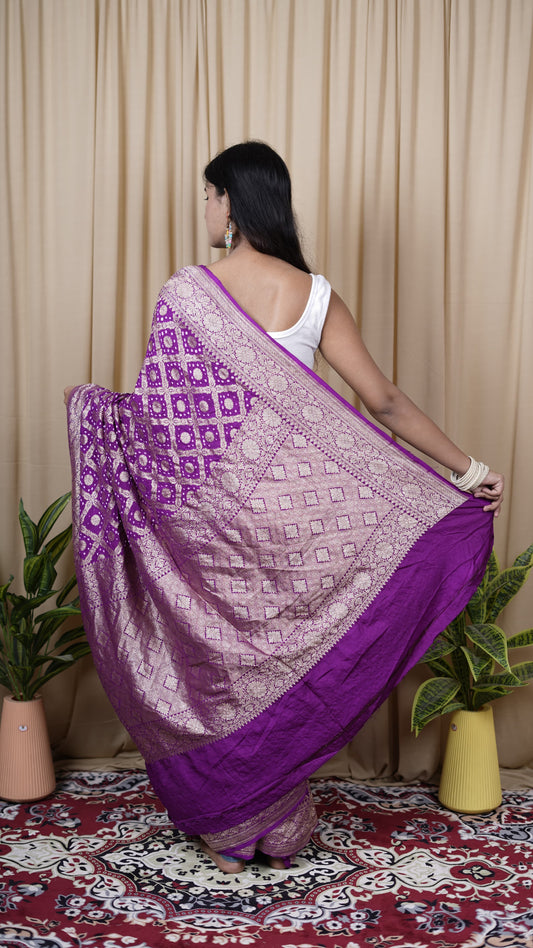Pure Banarasi Handloom Mashru Bandhej Saree