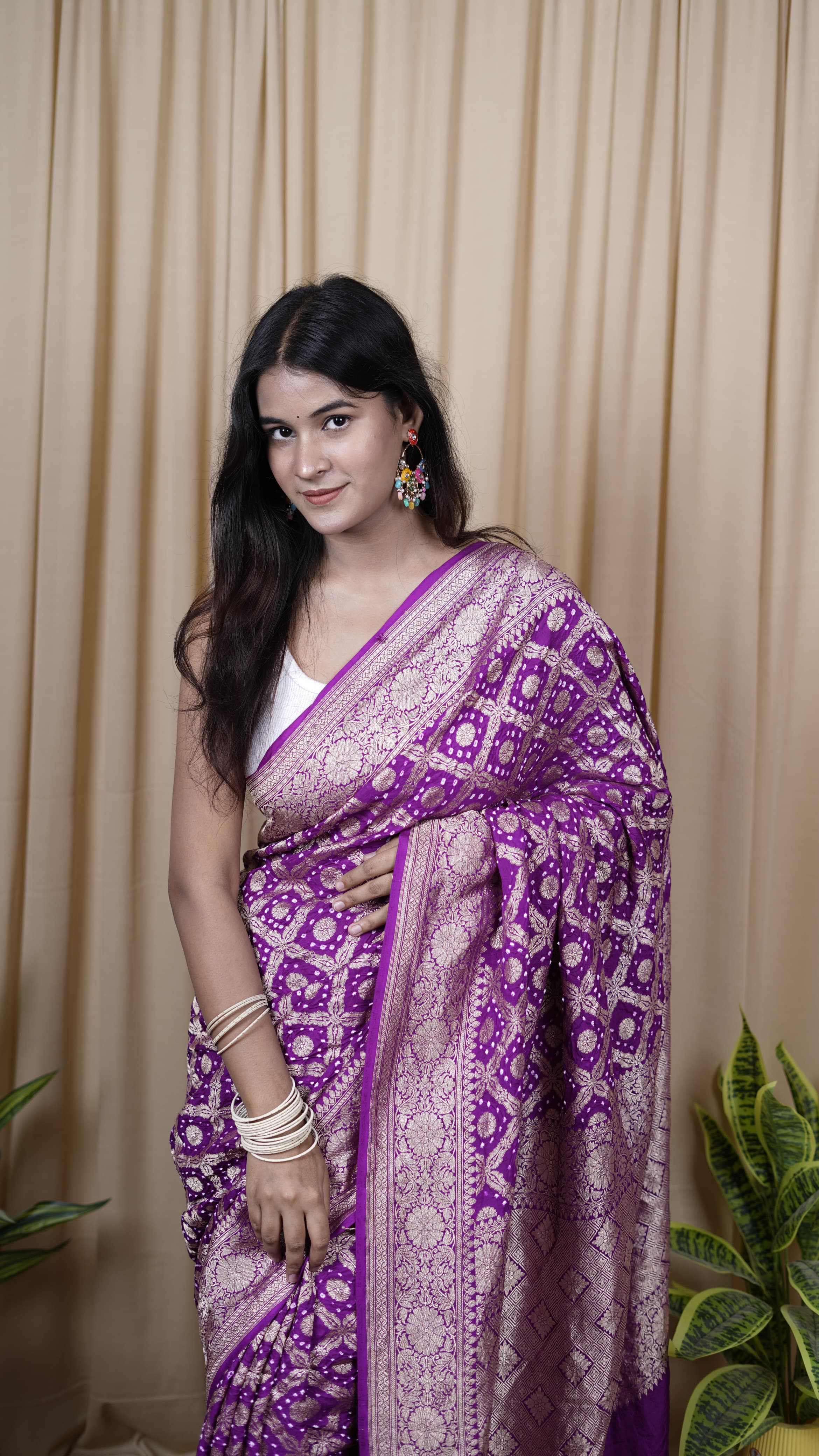 Pure Banarasi Handloom Mashru Bandhej Saree