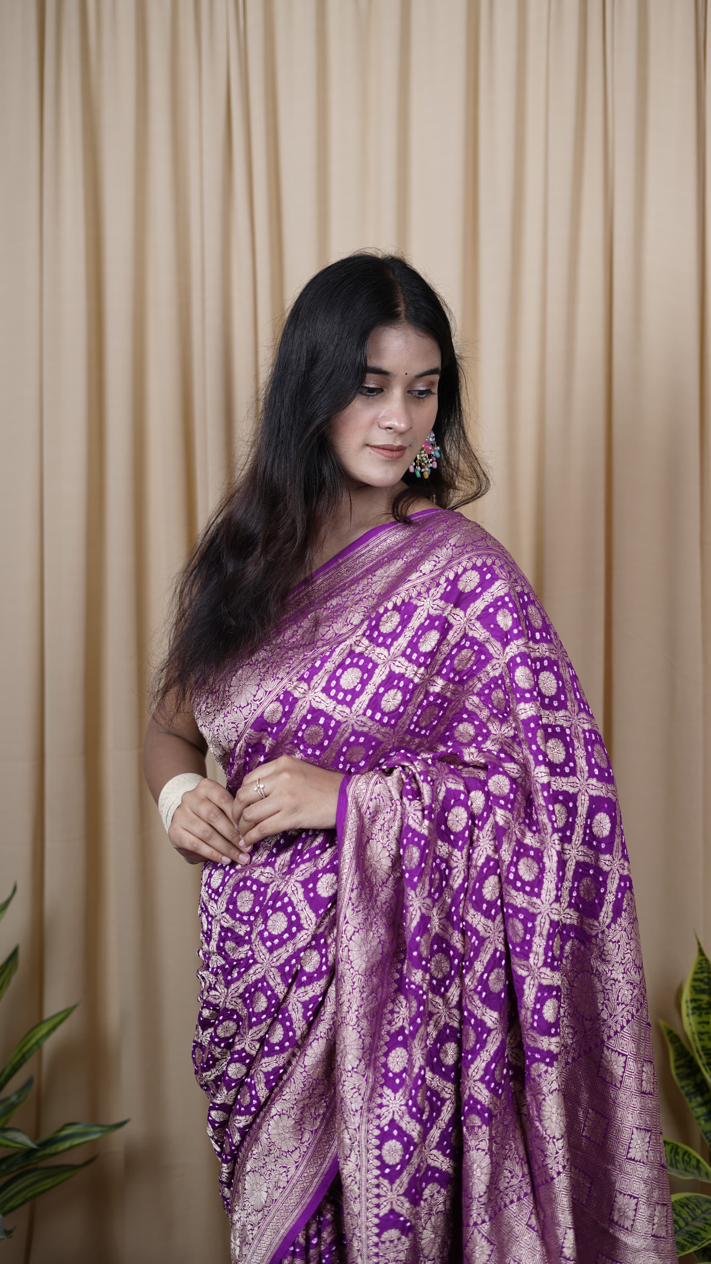 Pure Banarasi Handloom Mashru Bandhej Saree