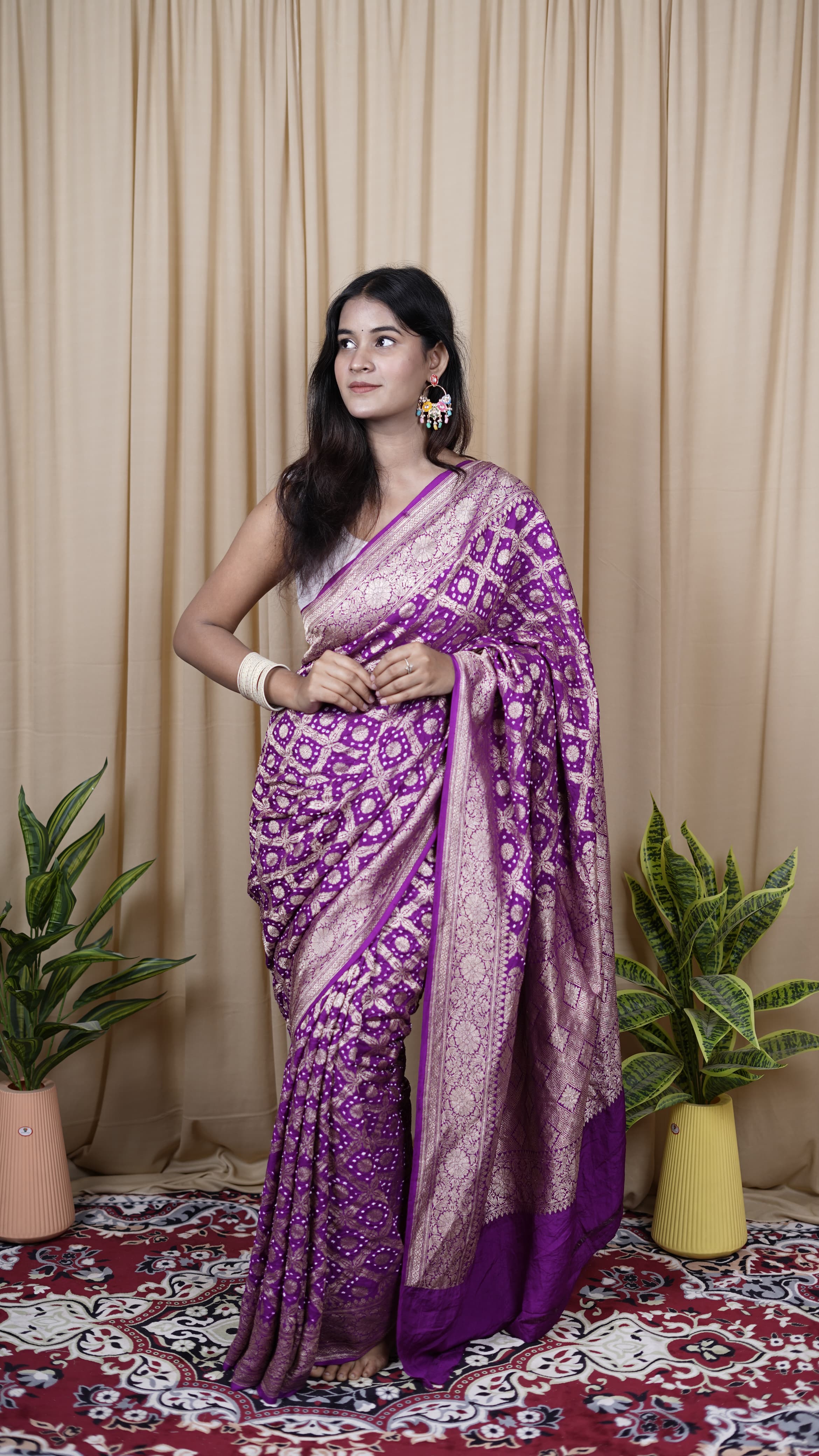 Pure Banarasi Handloom Mashru Bandhej Saree