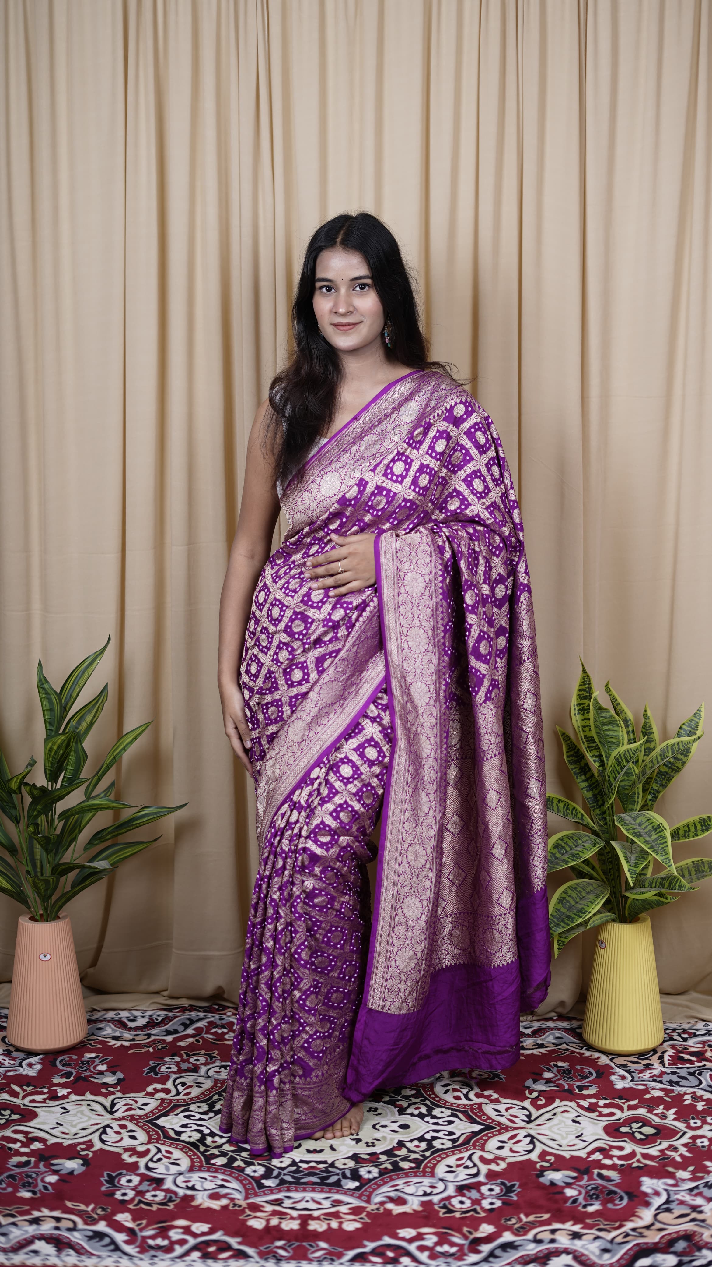 Pure Banarasi Handloom Mashru Bandhej Saree