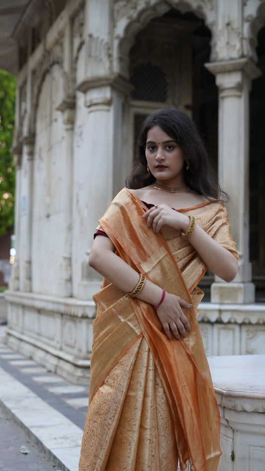 Pure Banarasi Handloom Ambose Tissue Brocade Saree