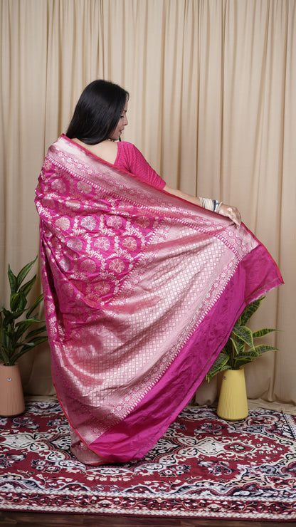 Pure Banarasi Handloom Katan Jamdani Saree