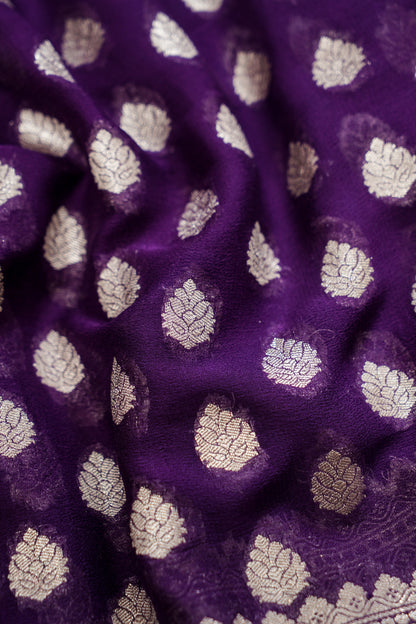 Pure Banarasi Handloom Khaddi Georgette Platinum Buti Saree