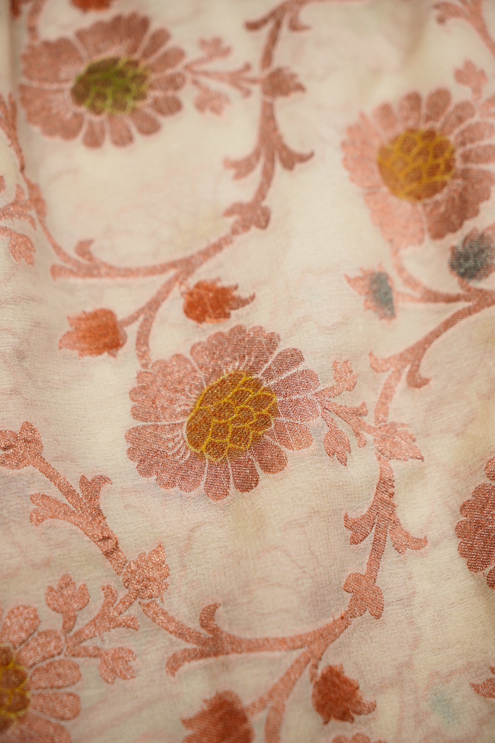 Pure Banarasi Handloom Khaddi Georgette Copper Refling Saree