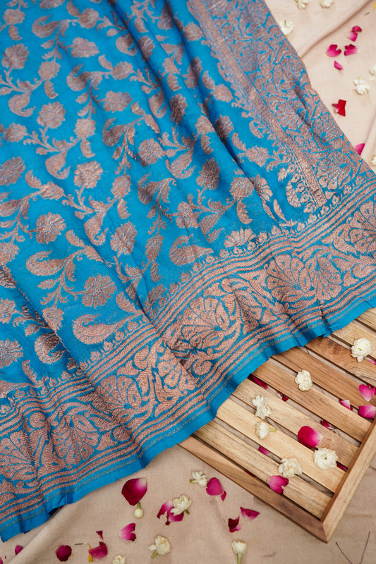 Pure Banarasi Handloom Khaddi Georgette Copper Jaal Saree