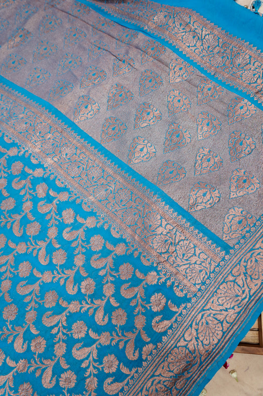 Pure Banarasi Handloom Khaddi Georgette Copper Jaal Saree