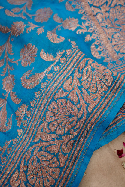 Pure Banarasi Handloom Khaddi Georgette Copper Jaal Saree