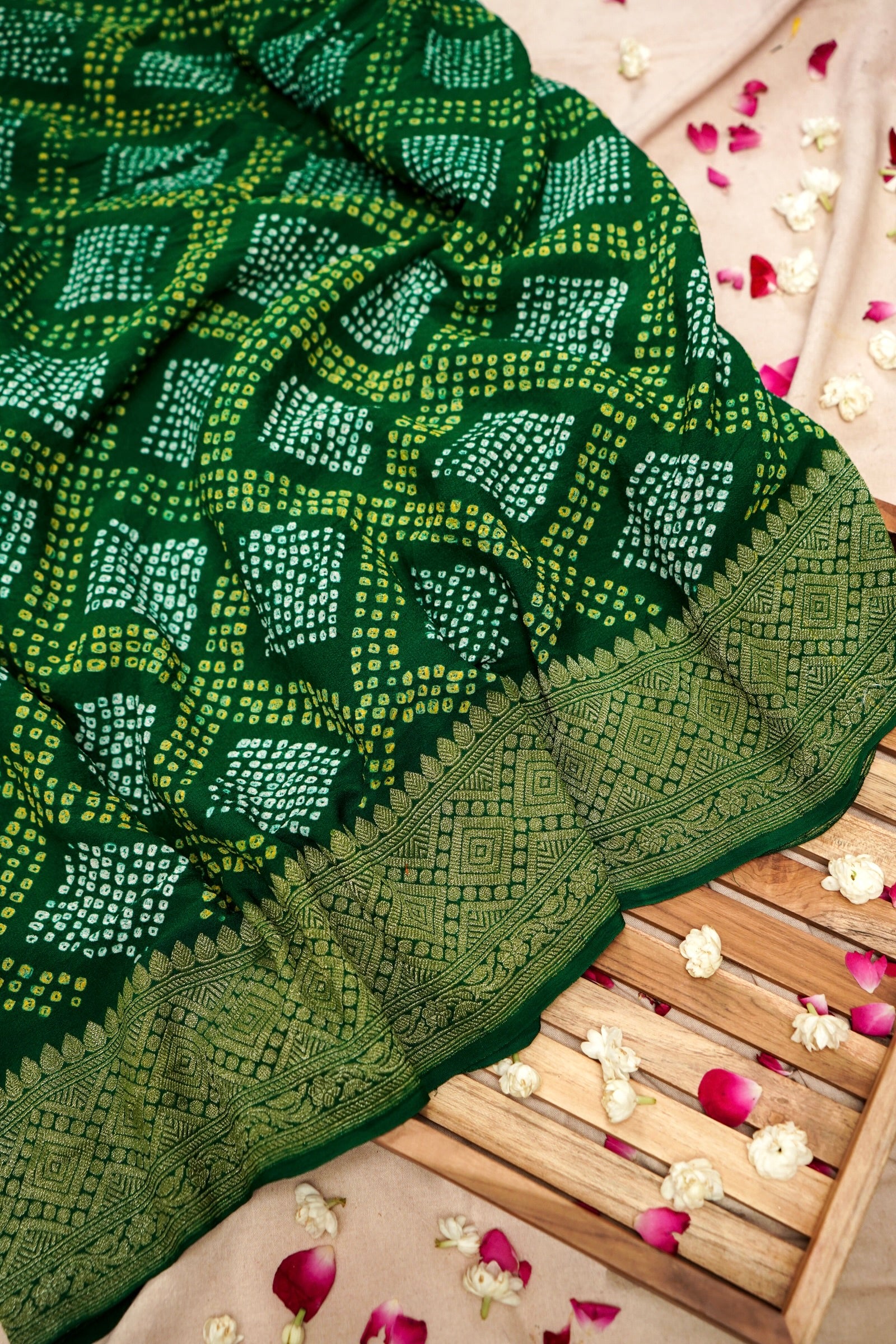 Pure Banarasi Handloom Khaddi Georgette Bandhej Saree