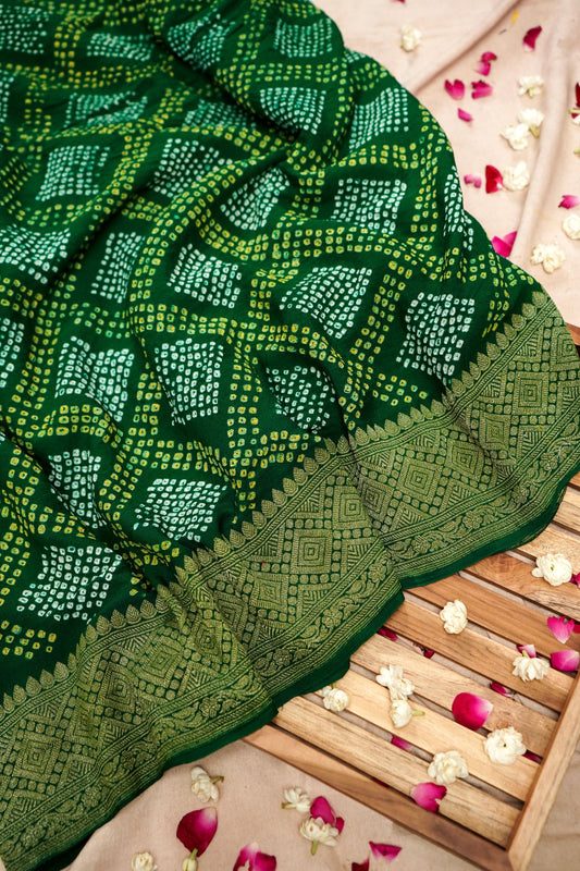 Pure Banarasi Handloom Khaddi Georgette Bandhej Saree