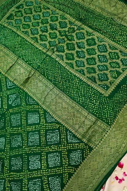 Pure Banarasi Handloom Khaddi Georgette Bandhej Saree