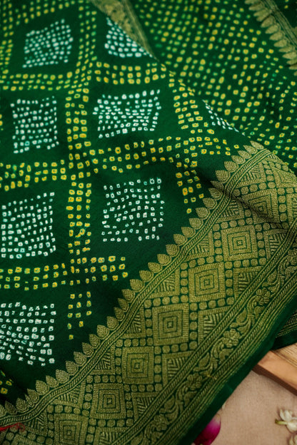Pure Banarasi Handloom Khaddi Georgette Bandhej Saree
