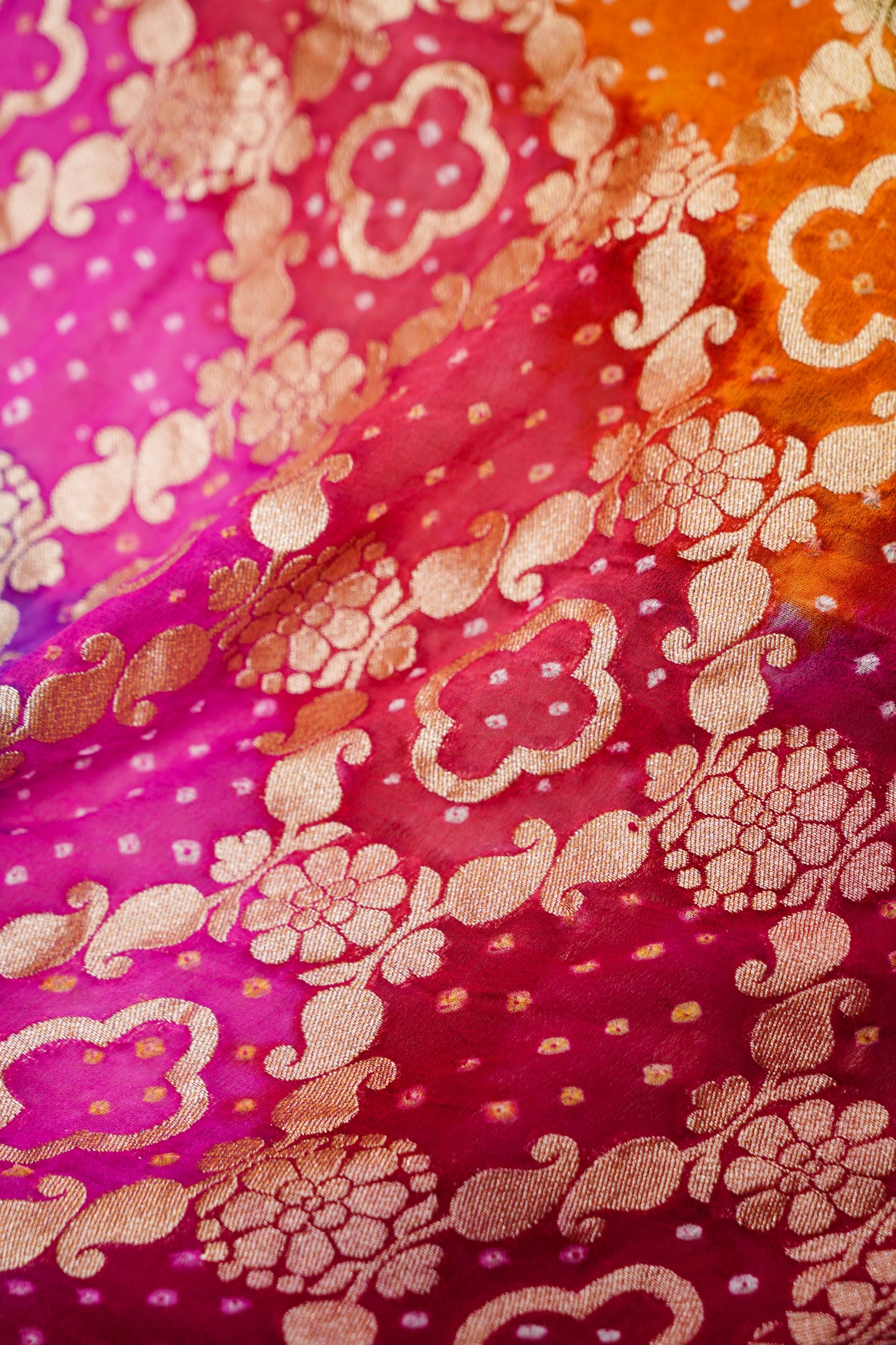 Pure Banarasi Handloom Khaddi Georgette Bandhani Sada Multi Saree