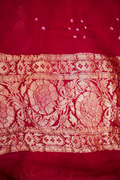 Pure Banarasi Handloom Khaddi Georgette Bandhani Sada Multi Saree