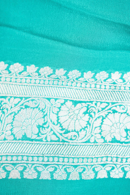 Pure Banarasi Handloom Khaddi Georgette Silver Jaal Saree