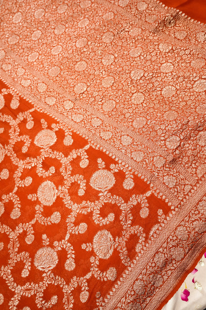 Pure Banarasi Handloom Khaddi Georgette Antique Jaal Sada Saree