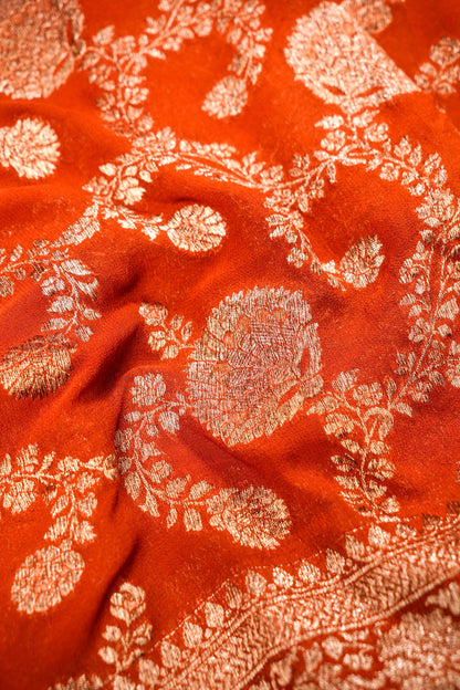 Pure Banarasi Handloom Khaddi Georgette Antique Jaal Sada Saree