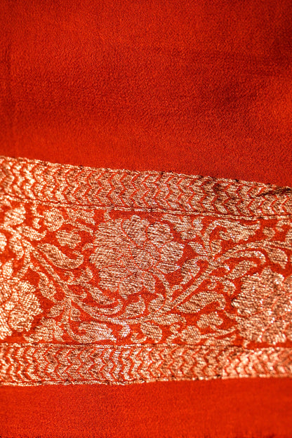 Pure Banarasi Handloom Khaddi Georgette Antique Jaal Sada Saree