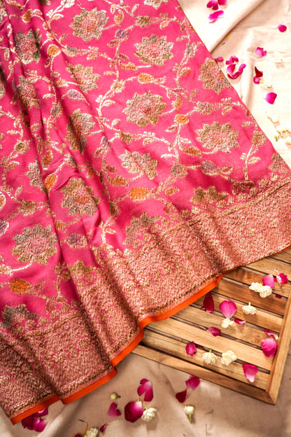 Pure Banarasi Handloom Khaddi Georgette Antique Refling Saree