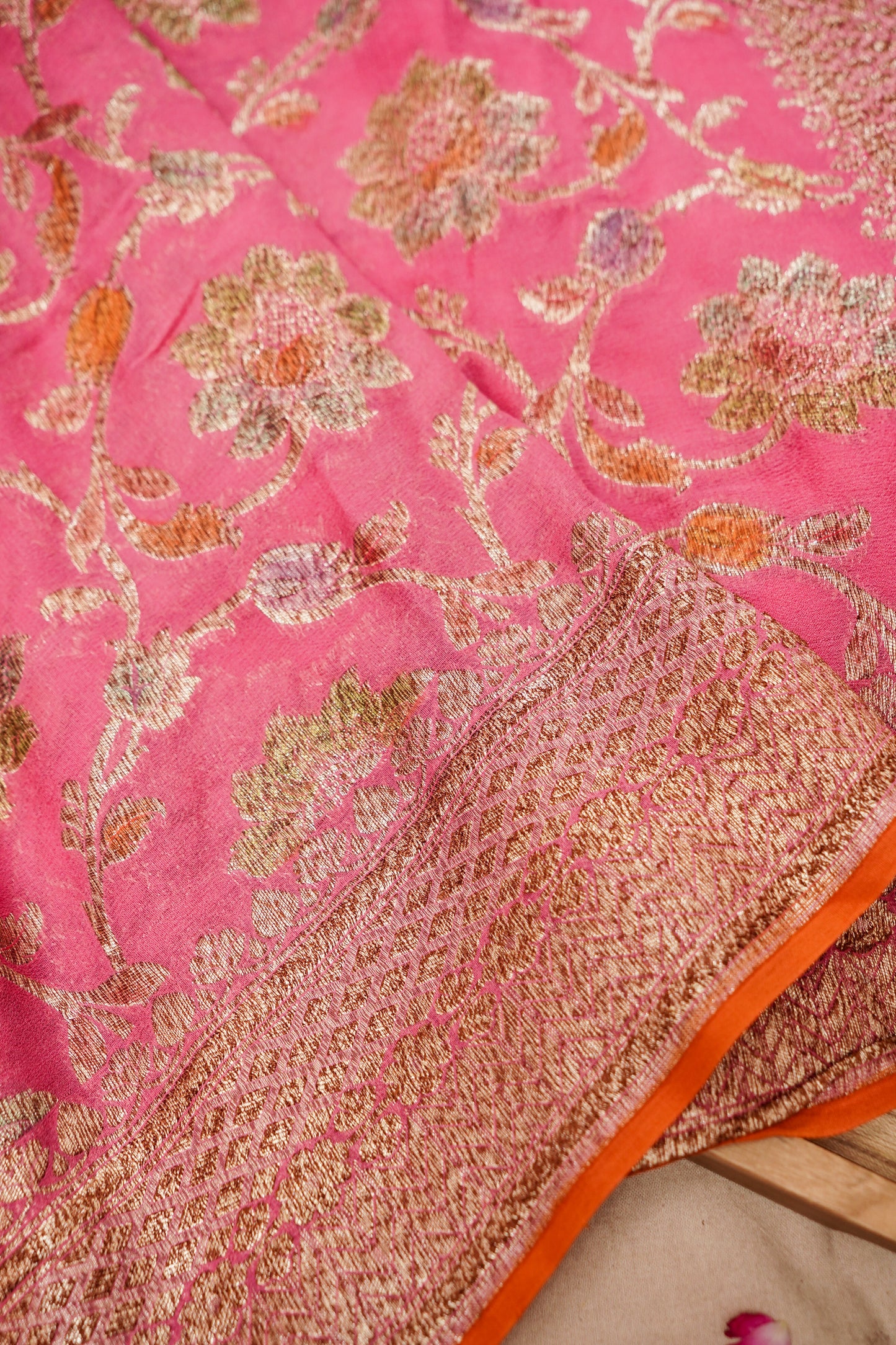 Pure Banarasi Handloom Khaddi Georgette Antique Refling Saree