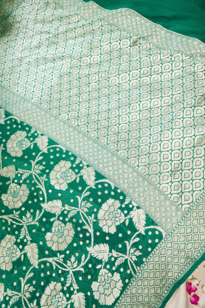 Pure Banarasi Handloom Khaddi Georgette Platinum Jaal Saree