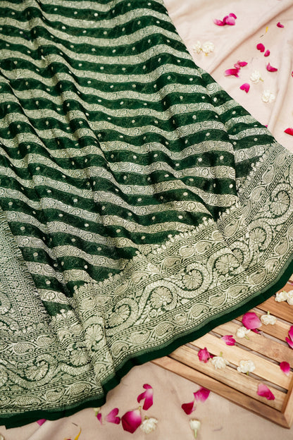 Pure Banarasi Handloom Khaddi Georgette Platinum Aada Saree