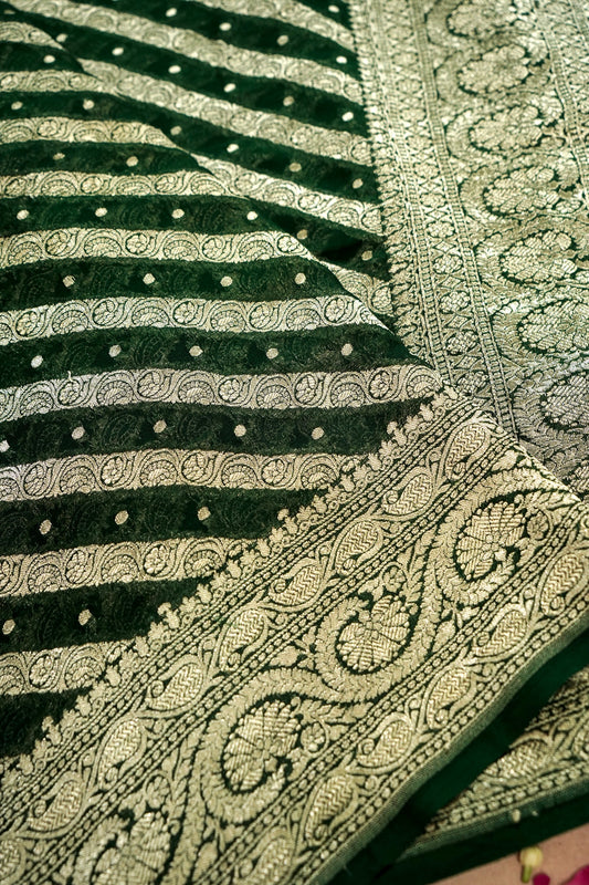Pure Banarasi Handloom Khaddi Georgette Platinum Aada Saree