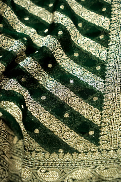 Pure Banarasi Handloom Khaddi Georgette Platinum Aada Saree