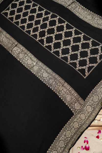Pure Banarasi Handloom Khaddi Georgette Real Zari Valkalam Saree