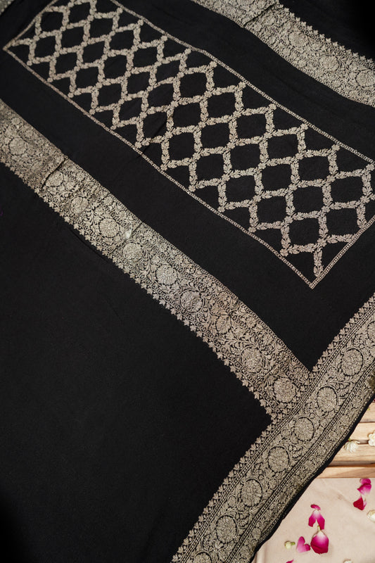 Pure Banarasi Handloom Khaddi Georgette Real Zari Valkalam Saree