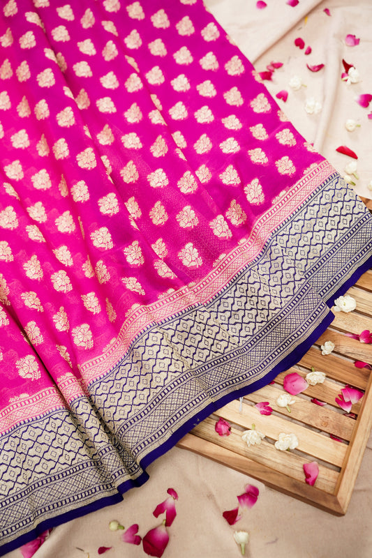 Pure Banarasi Handloom Khaddi Georgette Neemzari Buti Saree